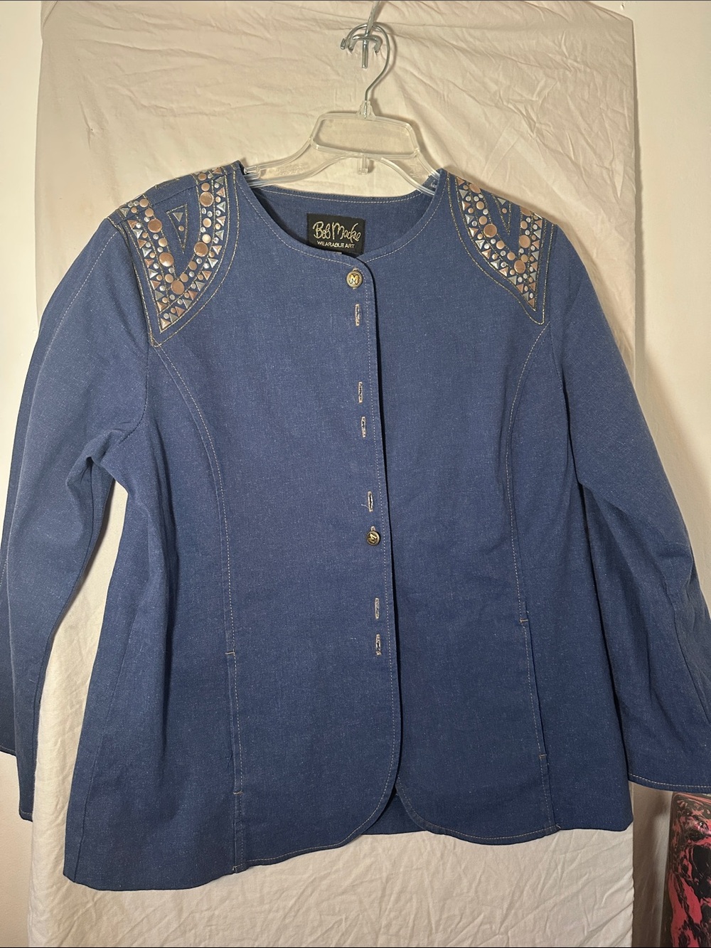Bob Mackie Navy Blue Embellished Shoulder Jacket